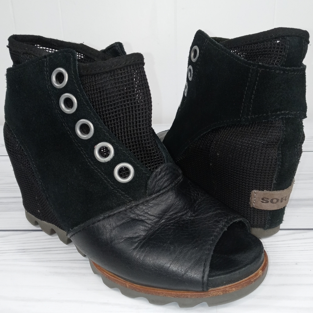 SOREL Joanie Mesh Wedge Suede Leather open toe